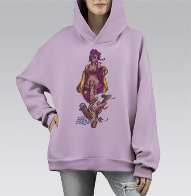 Скейт и мороженка, Hoodie Mono Fiolet, оверсайз, утепленная