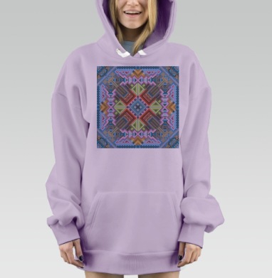 Сложная симметричная цифровая абстракция с геометрией узоров, Hoodie Mjhigh Dig Mel, Fiolet, утепленная