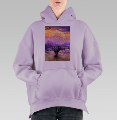 Слон мандала духовное пробуждение символы силы, Hoodie Oversize Fiolet, утепленная