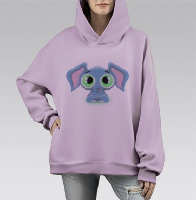 Слон с сердцем, Hoodie Mono Fiolet, оверсайз, утепленная