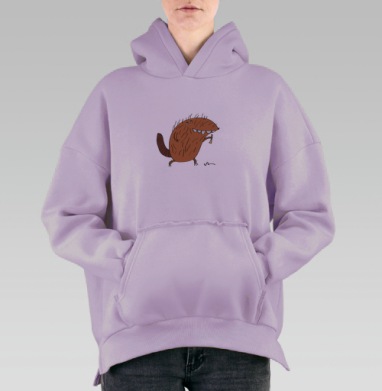 Смешной рыжий зверь идет держит сушеный лист, Hoodie Oversize Fiolet, утепленная
