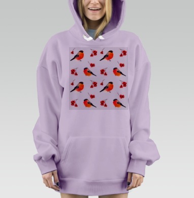 Снегири и рябина красочные птицы зимнего сезона, Hoodie Mjhigh Dig Mel, Fiolet, утепленная