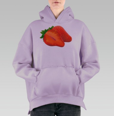 Сочная красная клубника свежесть и натуральность ягоды, Hoodie Oversize Fiolet, утепленная