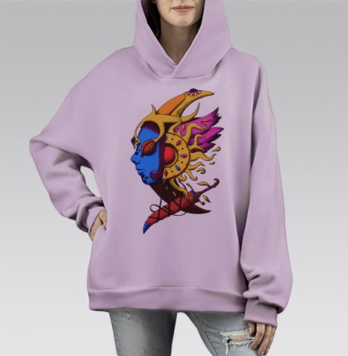 Солнечная Луна, Hoodie Mono Fiolet, оверсайз, утепленная