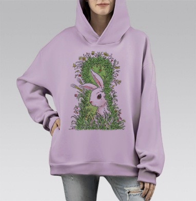 Солнечный кролик, Hoodie Mono Fiolet, оверсайз, утепленная