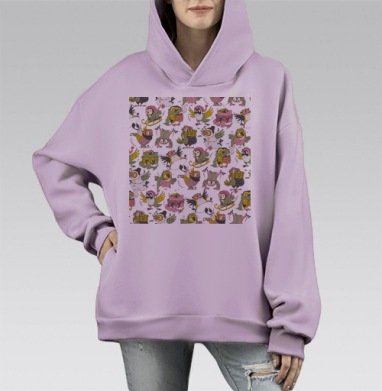 Совы зимние, Hoodie Mono Fiolet, оверсайз, утепленная