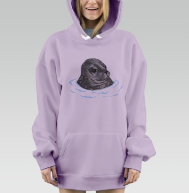 Спокойный Тюлень В Воде Тихий Взгляд, Hoodie Mjhigh Dig Mel, Fiolet, утепленная