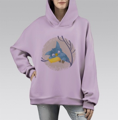 Спящая сова, Hoodie Mono Fiolet, оверсайз, утепленная
