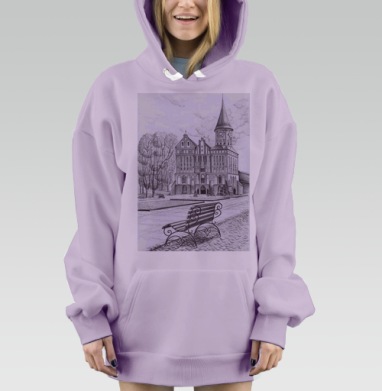 Старая крепость с часами и пустая скамейка в парке, Hoodie Mjhigh Dig Mel, Fiolet, утепленная