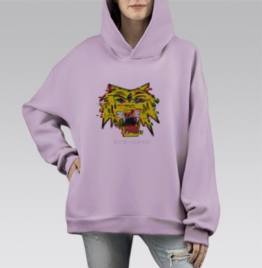 Стиль тигра, Hoodie Mono Fiolet, оверсайз, утепленная