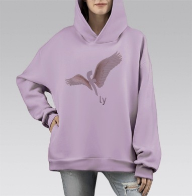 Стилизованная буква с крыльями символ свободы и полёта fly, Hoodie Mono Fiolet, оверсайз, утепленная