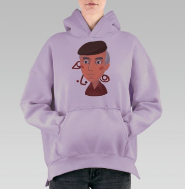 Стилизованный портрет мужчины в берете и красной рубашке, Hoodie Oversize Fiolet, утепленная