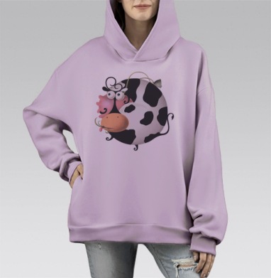 Странная корова, Hoodie Mono Fiolet, оверсайз, утепленная