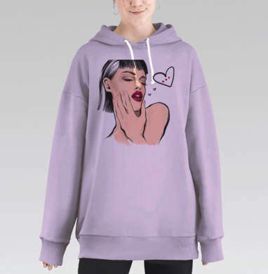 Страстная любовь женщина лицо с красными губами, Hoodie Long Oversize Fiolet