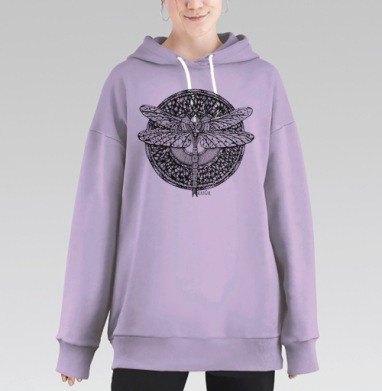 Стрекоза на орнаментальном фоне гармония природы покой жизни, Hoodie Long Oversize Fiolet