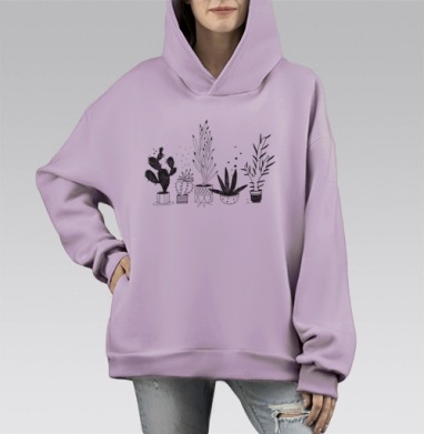 Суккуленты, Hoodie Mono Fiolet, оверсайз, утепленная