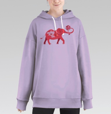 Супер слоны с розами, Hoodie Long Oversize Fiolet