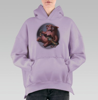 Свинья копилка., Hoodie Oversize Fiolet, утепленная