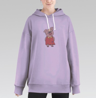 Свинка в очках, Hoodie Long Oversize Fiolet