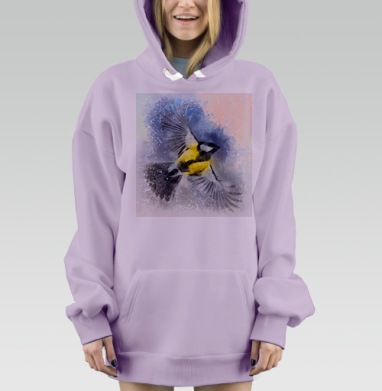 Свобода полёта птицы нежное акварельное вдохновение, Hoodie Mjhigh Dig Mel, Fiolet, утепленная