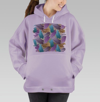Свободные цветные мазки кисти голубой сиреневый золотисто-бежевый, Hoodie Oversize Fiolet