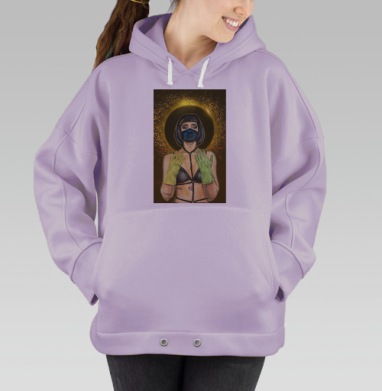 Святая Карантинка с защитными перчатками COVID 19, Hoodie Oversize Fiolet
