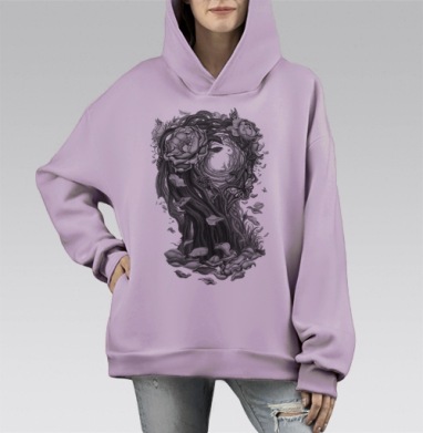 Сюрреалистическая девушка, Hoodie Mono Fiolet, оверсайз, утепленная