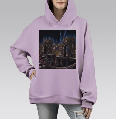 Таинственные руины ночного мистического света, Hoodie Mono Fiolet, оверсайз, утепленная