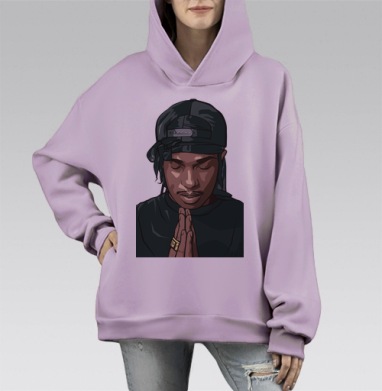 Мужской портрет в молитве с уличным стилем, Hoodie Mono Fiolet, оверсайз, утепленная