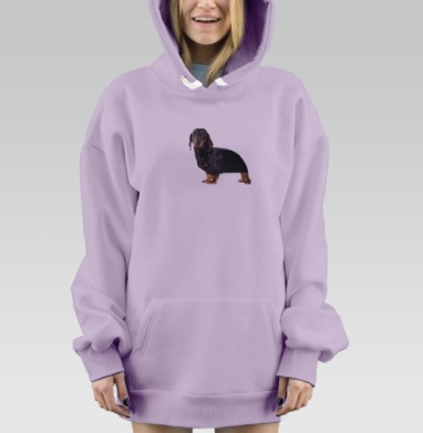 Такса с гармошкой юмор и ирония на сером фоне, Hoodie Mjhigh Dig Mel, Fiolet, утепленная