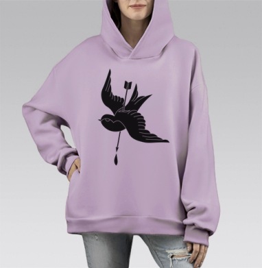Тату ласточка, Hoodie Mono Fiolet, оверсайз, утепленная