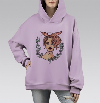 Телец. Знак зодиака, Hoodie Mono Fiolet, оверсайз, утепленная