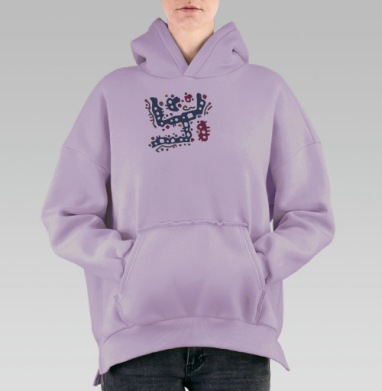 Темно синие абстрактные фигуры с бордовыми элементами в черном фоне, Hoodie Oversize Fiolet, утепленная