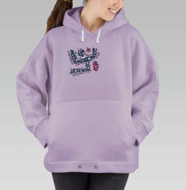 Темно синие абстрактные фигуры с бордовыми элементами в черном фоне, Hoodie Oversize Fiolet