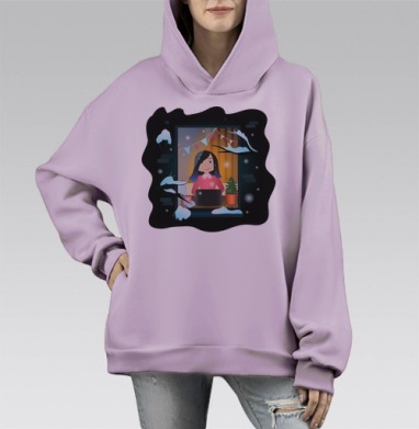 Теплая зима, Hoodie Mono Fiolet, оверсайз, утепленная