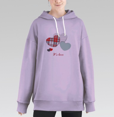 Тепло и нежность красных и зелёных сердец, Hoodie Long Oversize Fiolet