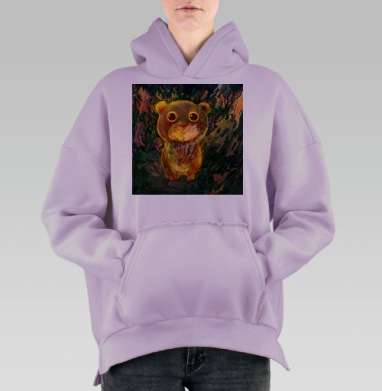 Тёплый очаровательный мишка с большими глазами стоит, Hoodie Oversize Fiolet, утепленная