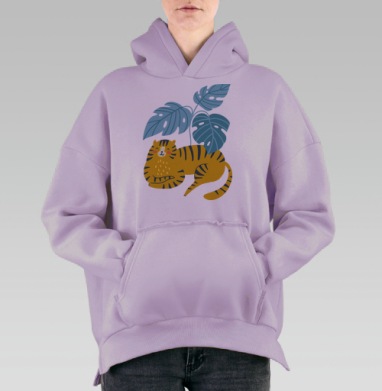Тигра под монстерой, Hoodie Oversize Fiolet, утепленная