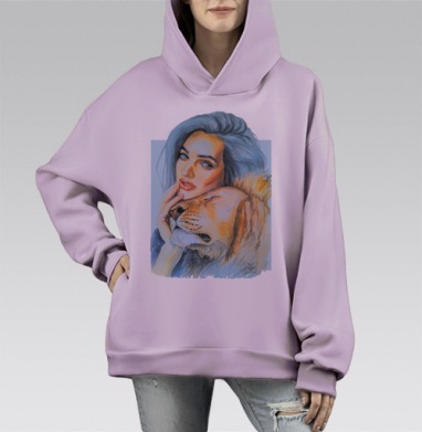 Тотем лев, Hoodie Mono Fiolet, оверсайз, утепленная