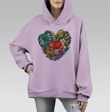 Тропическое сердце, Hoodie Mono Fiolet, оверсайз, утепленная
