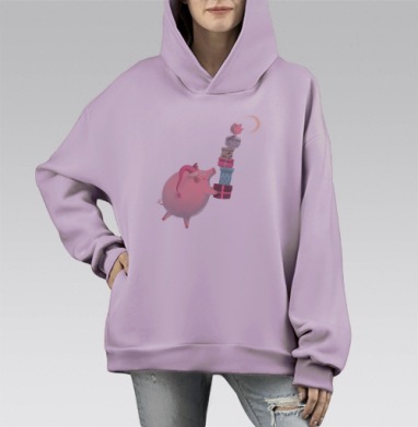 Ты - мой лучший подарок, Hoodie Mono Fiolet, оверсайз, утепленная