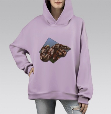 Змей 3D эффект: сила природы вне рамок, Hoodie Mono Fiolet, оверсайз, утепленная