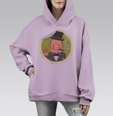 Уинстон Черчилль, Hoodie Mono Fiolet, оверсайз, утепленная