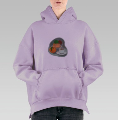 Уютный кофейный завтрак с апельсином и тортом начала утра, Hoodie Oversize Fiolet, утепленная