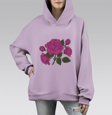 Узор из роз, Hoodie Mono Fiolet, оверсайз, утепленная