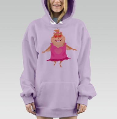 Веселая девочка в розовом платье влюбленная и счастливая, Hoodie Mjhigh Dig Mel, Fiolet, утепленная
