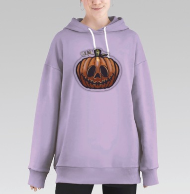 Весёлая оранжевая тыква на тёмном фоне для всех святых, Hoodie Long Oversize Fiolet