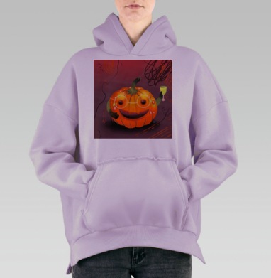 Веселая тыква с бокалом на Хэллоуин праздник вечеринка, Hoodie Oversize Fiolet, утепленная