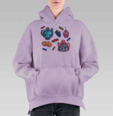 Веселое чаепитие с милыми сладостями и улыбками, Hoodie Oversize Fiolet, утепленная