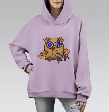 Весёлые жёлтые совы на чёрном фоне забавные эффекты, Hoodie Mono Fiolet, оверсайз, утепленная